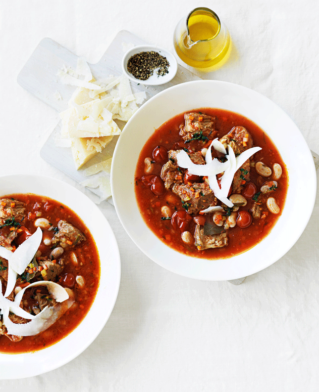 Slow-Cooked Lamb Neck, Tomato and Bortolli Bean Soup Recipe