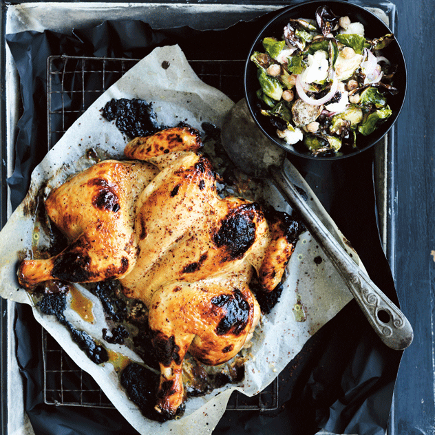 Lemon & Buttermilk Roast Chicken with Brussels Sprouts Salad Recipe