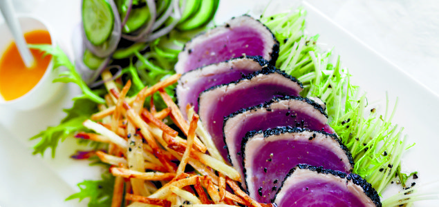 Black Sesame Tuna with Salad and Ginger Carrot Dressing