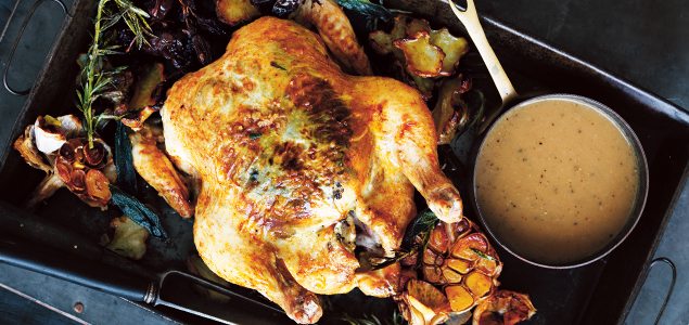Roast Chicken with Jerusalem Artichokes and Rosemary Gravy