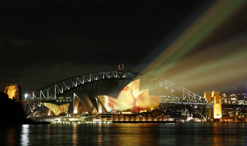 "Luminous" by Brian Eno is projected onto the Sydney Opera House as part of the Vivid Festival in Sydney