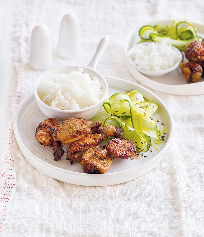 Sticky Masala Chicken Nibbles with Cucumber Salad
