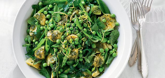 Summer Potatoes with Fresh Peas and Parsley Salsa Verde