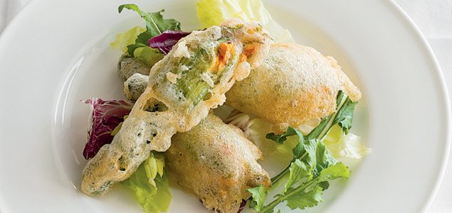 Deep-Fried Zucchini Flowers Filled with Four Cheeses