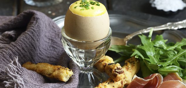 Chive Sabayon Eggs With Prosciutto Sticks