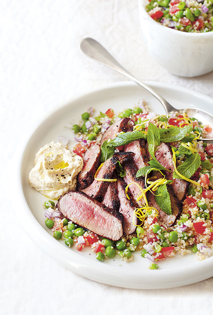 Paprika Lamb on Pea Tabbouleh