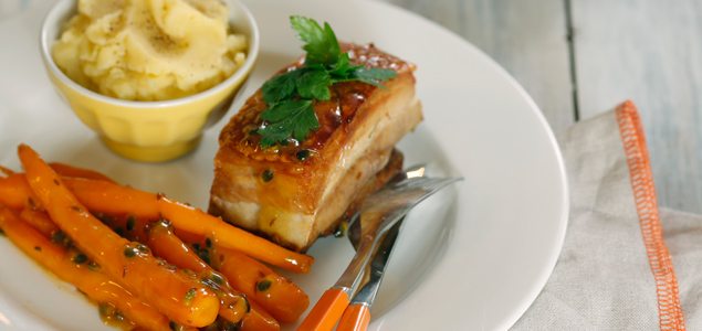 Twice-Cooked Pork Belly with Passionfruit Carrots