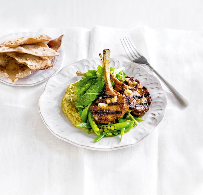 Ras el Hanout Lamb with Spelt Crackers and Pea Hummus