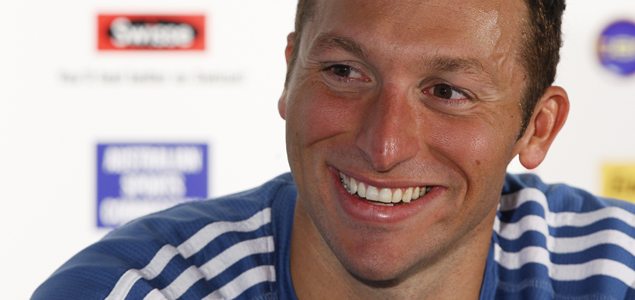 Australia's Ian Thorpe smiles while speaking at a news conference after the semi-finals of the men's 100m Freestyle at the 2012 Australian Swimming Championships, after failing to qualify for the 2012 London Olympics, in Adelaide March 18, 2012.