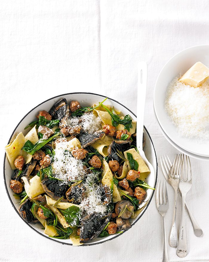 Rag Pasta with Italian Sausage and Slow-roasted Mushrooms Recipe