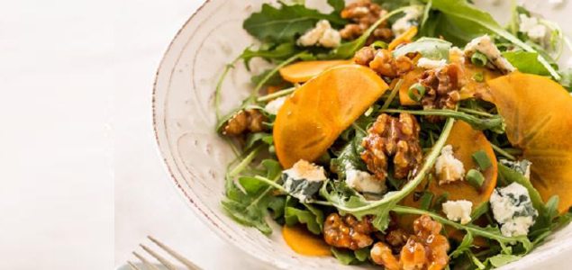 Persimmon, Rocket, Blue Cheese & Candied Walnut Salad