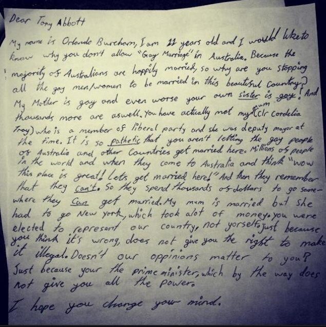Read Tony Abbott reply to this 11-year-old’s letter on marriage equality