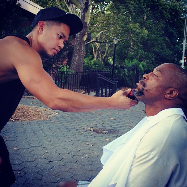 NYC hair stylist gives hair cuts to the homeless