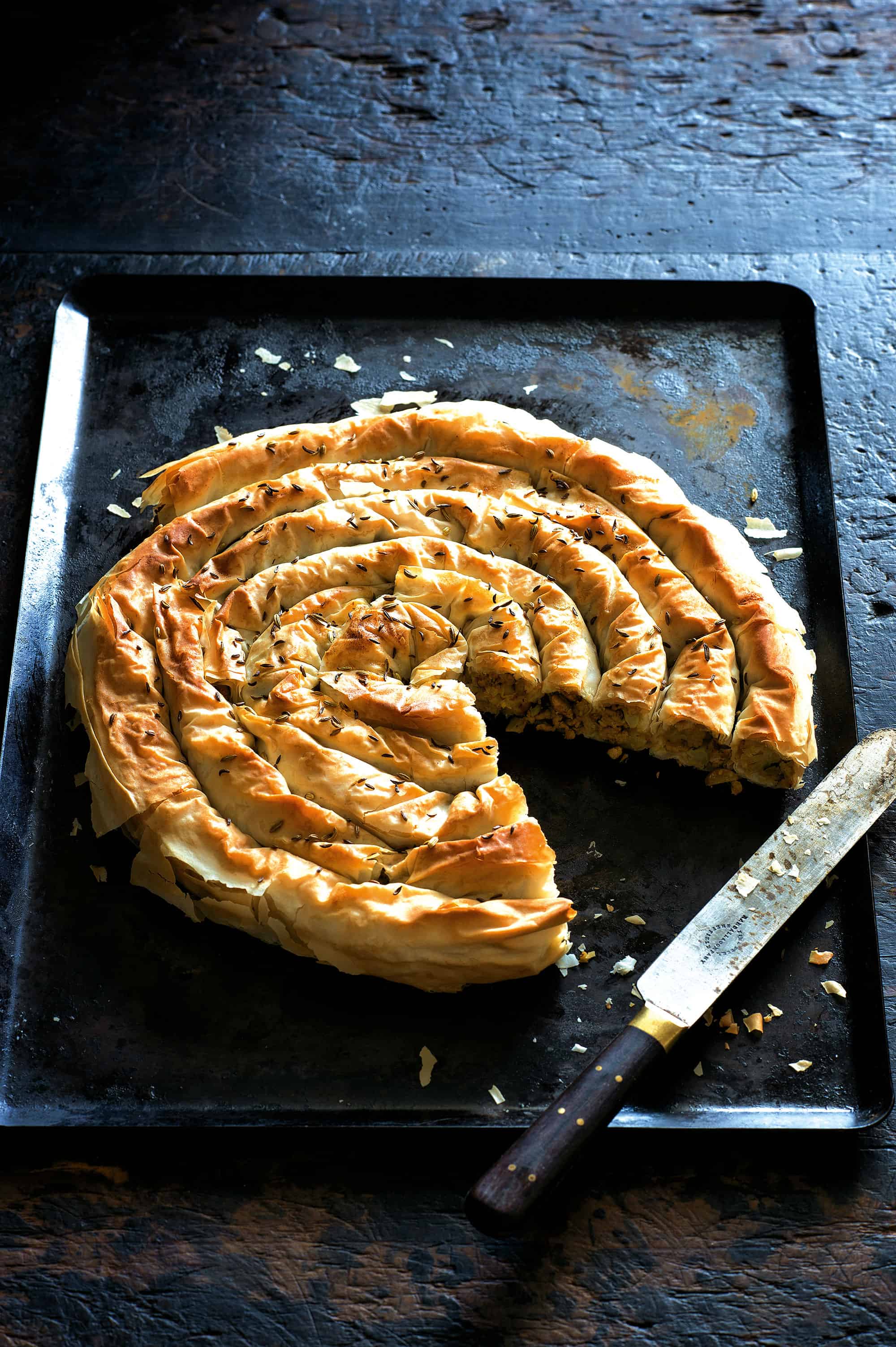 Spiced Chicken & Cauliflower Filo Scroll