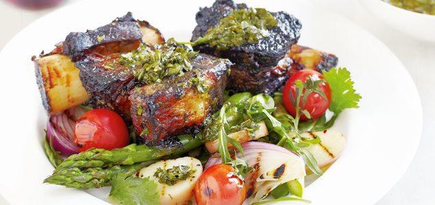 Chimichurri Beef Ribs with Chargrilled Vegetable Salad