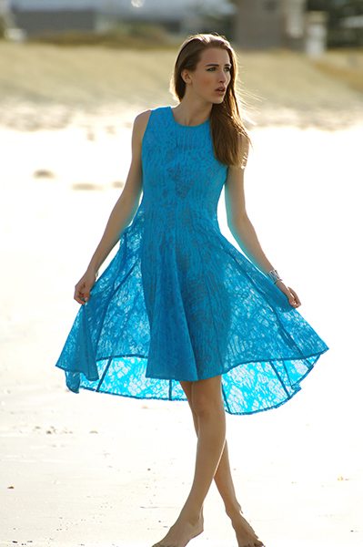 Jane Daniels European cotton textured dress. Available in turquoise or ultraviolet.