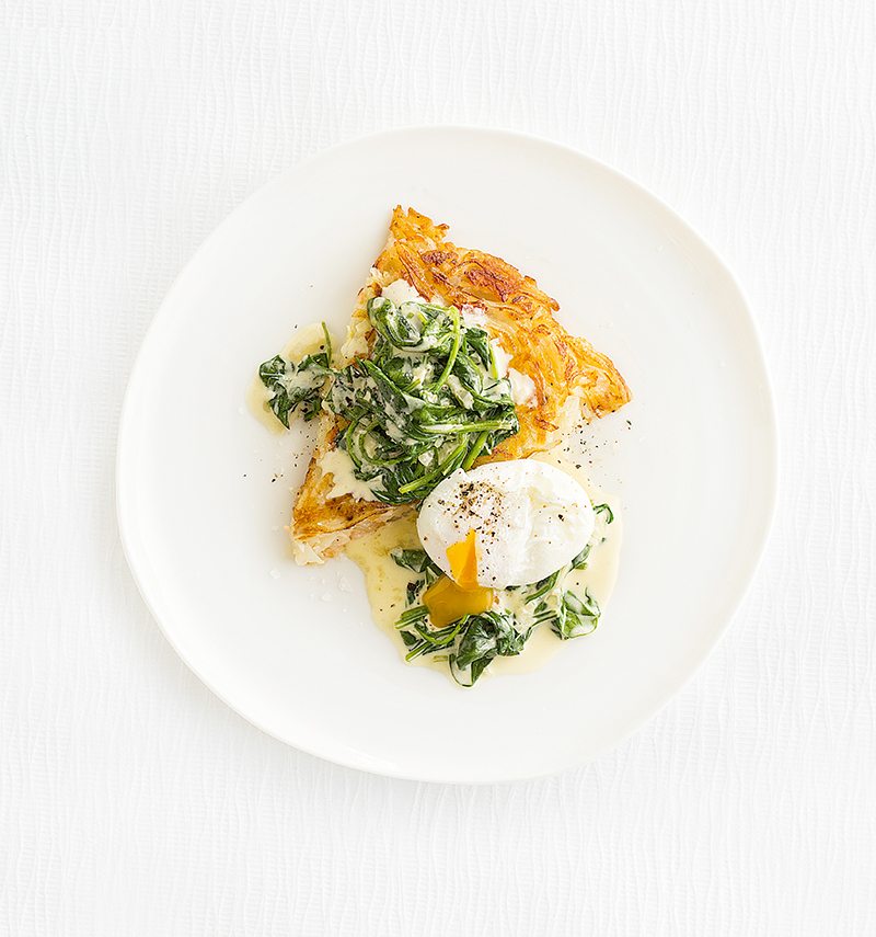 Salmon Rosti with Eggs & Creamed Spinach