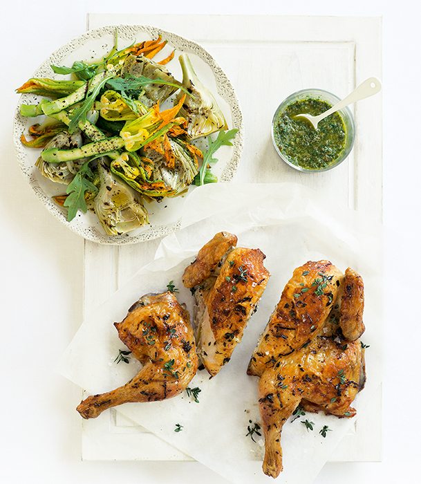 Butterflied Chicken with Zucchini Salad and Salsa Verde