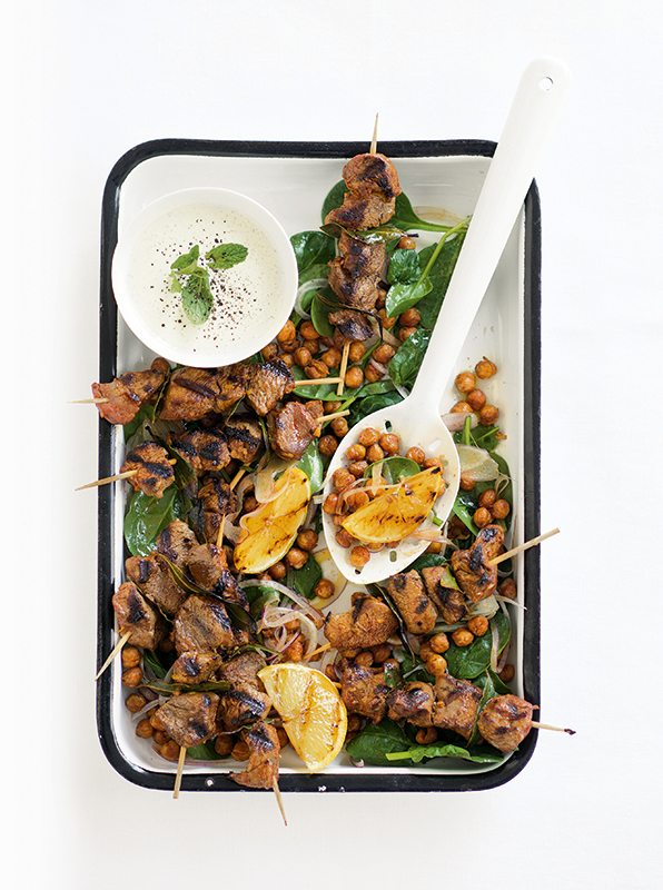 Lamb Skewers with Chickpea Salad
