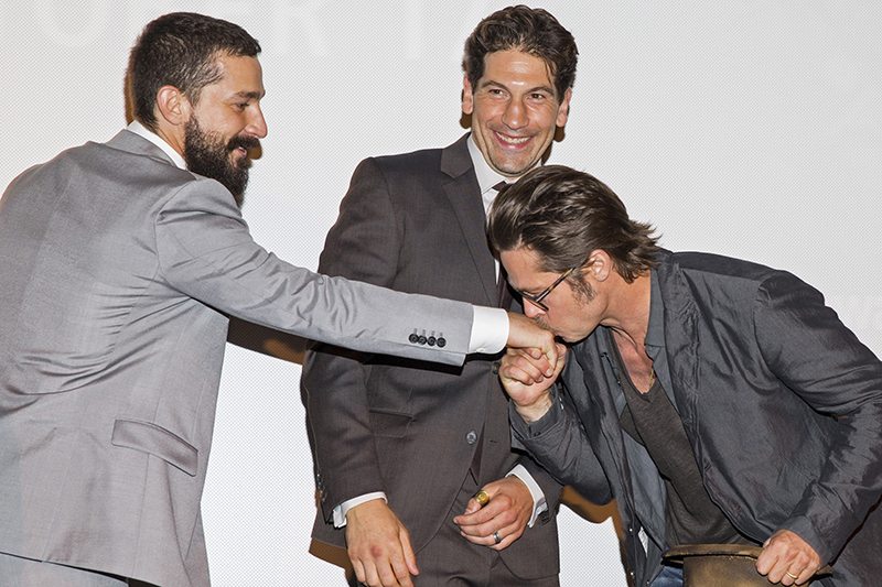 Cast members Shia LaBeouf, Jon Bernthal and Brad Pitt attend a special screening for "Fury" in New York