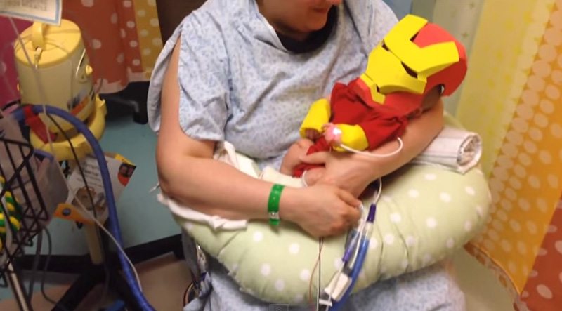 Dad helps sick baby “feel brave” by building him Iron Man costume