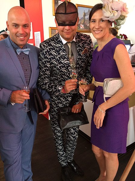From left: Lee Cleal wearing Asos suit and Ted Baker accessories; Matcho Suba wearing Asos suit and hat he designed himself; and Melanie McGrice.