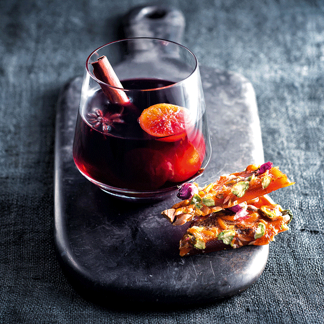 Mulled Wine Whiskey With Sea Salt Pistachio Caramel Brittle