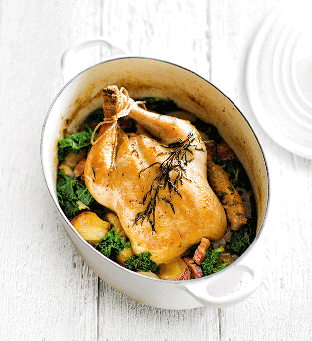 Chicken Baked with Shallots, Tarragon & Smoked Pork