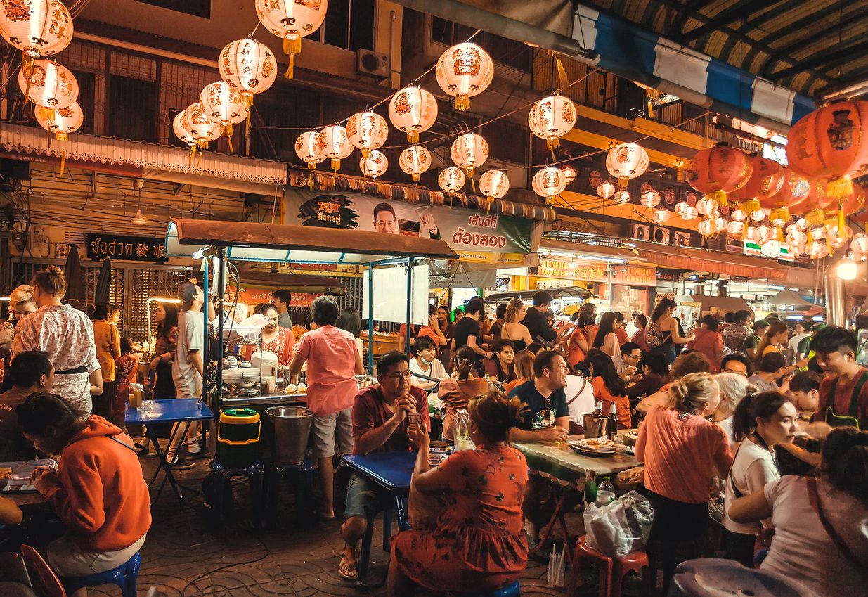 People at the Bangkok food markets
