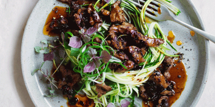 Lamb & Black Bean Healthy Stir-Fry with Spring Onion, Chilli & Brown Rice