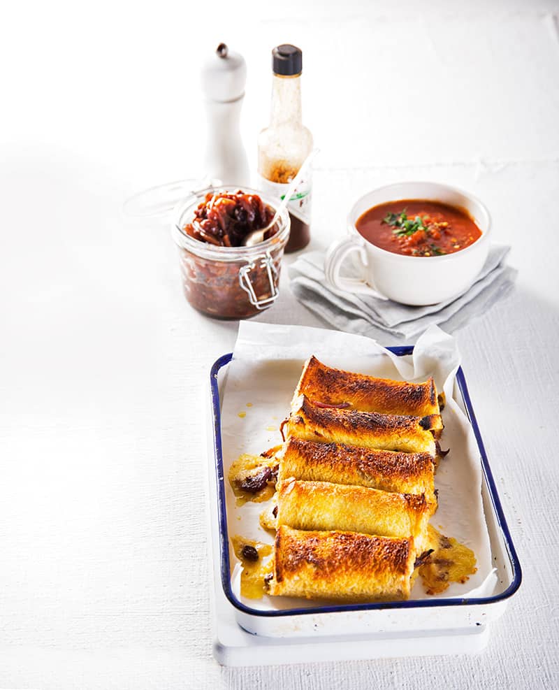 Cheese Rolls with Tomato Soup