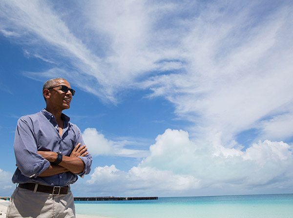 President Barack Obama at Turtle Beach on Midway Atoll National Wildlife Refuge and Battle of Midway National Memorial within Papahānaumokuākea Marine National Monument. Official White House Photo by Pete Souza