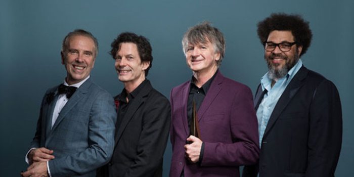 Some Kiwis and Aussies in a band: left to right, Nick Seymour, Mark Hart, Neil Finn and Matt Sherrod of Crowded House after being inducted into the ARIA Hall of Fame. 