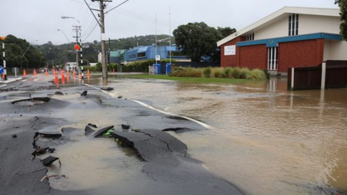 Yesterday an earthquake, today a flood: a scene in Petone, Wellington, today