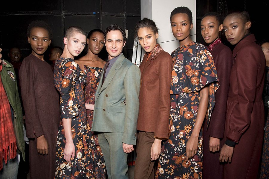 Designer Zac Posen with models from his A/W 2017 runway show