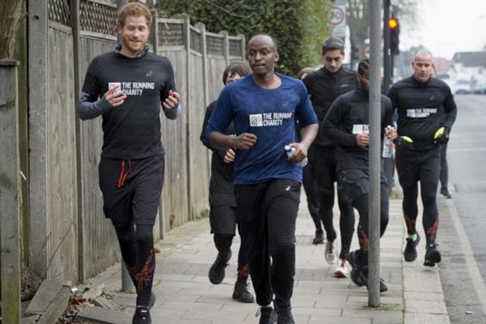 In Lycra leggings, Prince Harry pounds the London pavements today