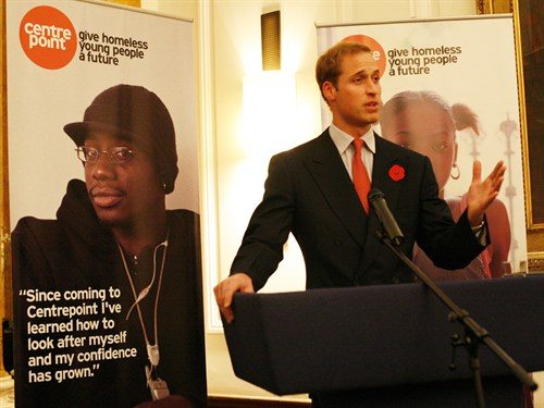 William is patron of Centrepoint, his mother's charity for homeless British youth