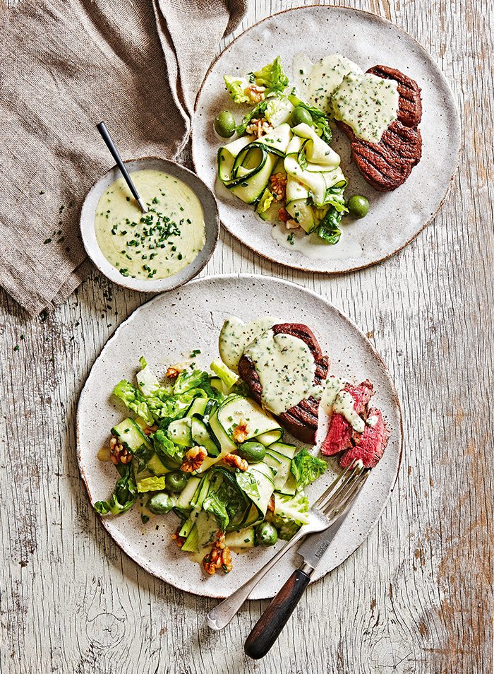 Eye Fillet with Gorgonzola and Zucchini Salad