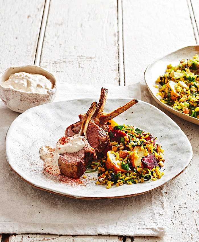 Rack of Lamb with Spiced Yoghurt and Freekeh Pilaf