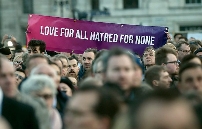 A message to the world: thousands attended today's vigil in Trafalgar Square. Picture: Reuters
