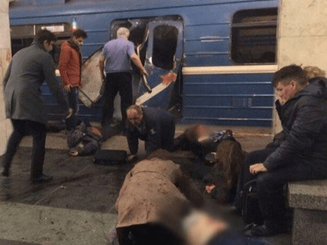 The scene at a St Petersburg metro station after today's blast, which killed 11 people