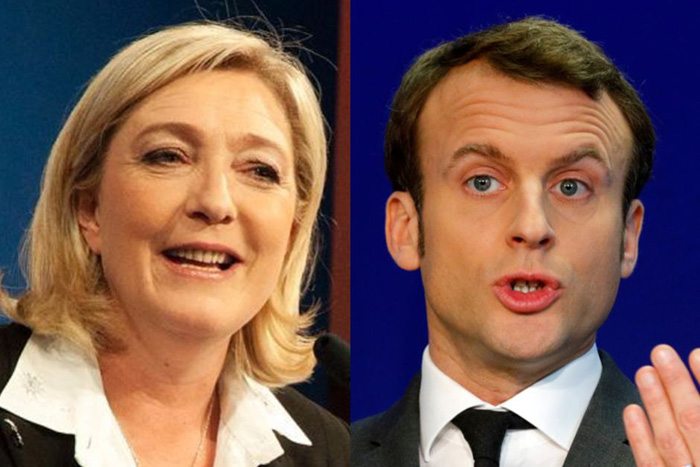 Marine Le Pen, left, leader of the Front National, will face independent centrist Emmanuel Macron in the final round of the French presidential election