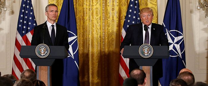 Nato secretary general Jens Stoltenberg and US president Donald Trump hold a joint press conference at the White House