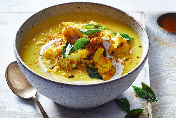 Cauliflower Soup with Turmeric Roasted Cauliflower with Panko Crumbs