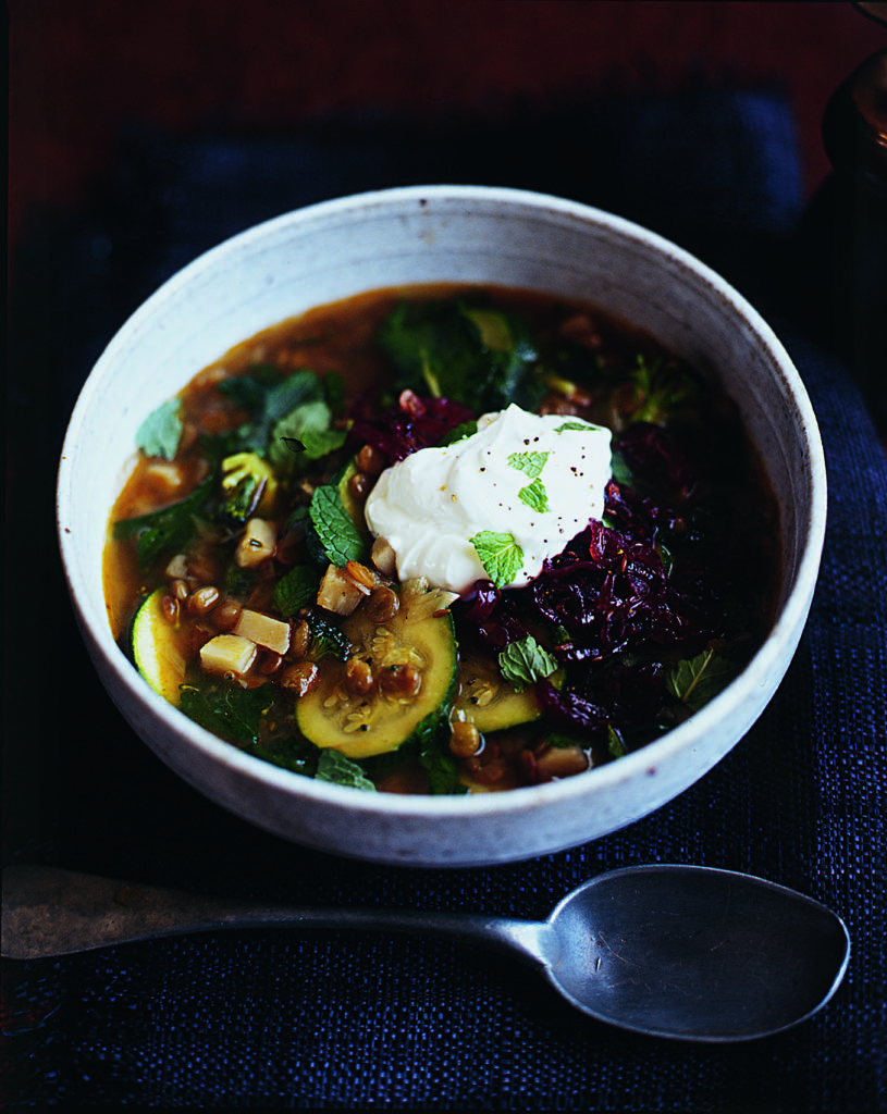 Vegetable and Lentil Soup with Sherried Onions