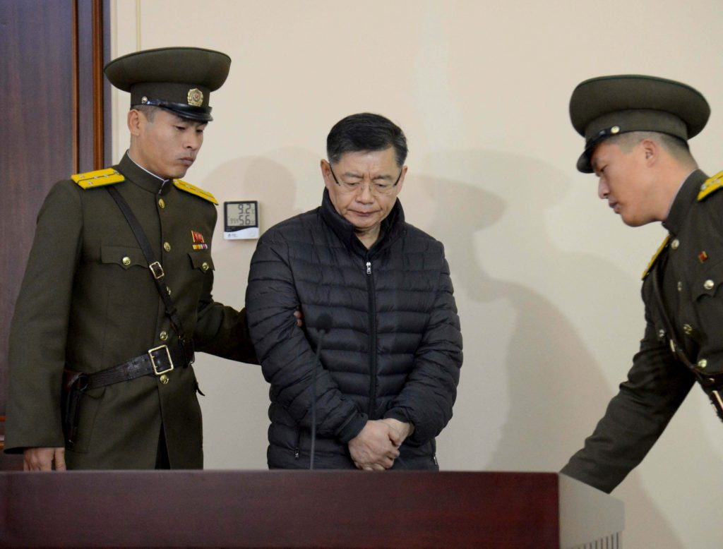 FILE PHOTO - South Korea-born Canadian pastor Hyeon Soo Lim stands during his trial at a North Korean court in this undated photo released by North Korea's Korean Central News Agency (KCNA) in Pyongyang, North Korea on December 16, 2015.   REUTERS/KCNA/File Photo  