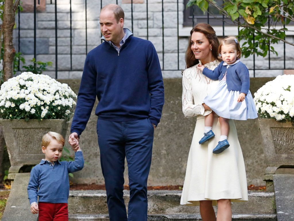 Britain's Prince William, Catherine, Duchess of Cambridge, Prince George and Princess Charlotte arrive at a children's party at Government House in Victoria, British Columbia, Canada