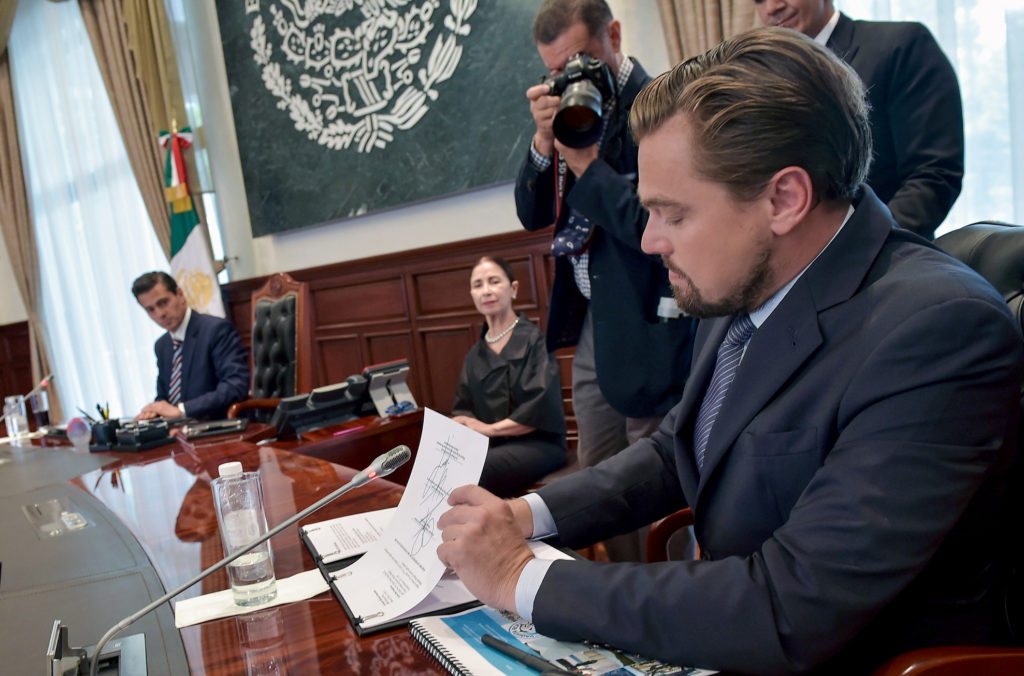 Actor Leonardo DiCaprio signs a memorandum of understanding committing to protect marine ecosystems in the Gulf of California on June 7, 2017. 