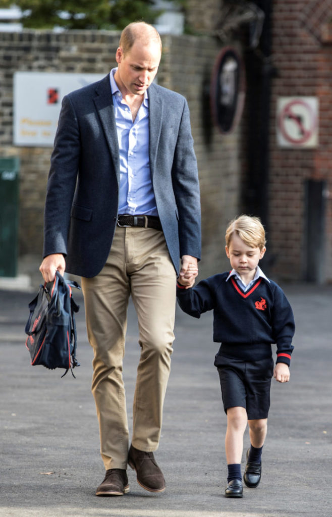 Prince William accompanies his son Prince George to  school.