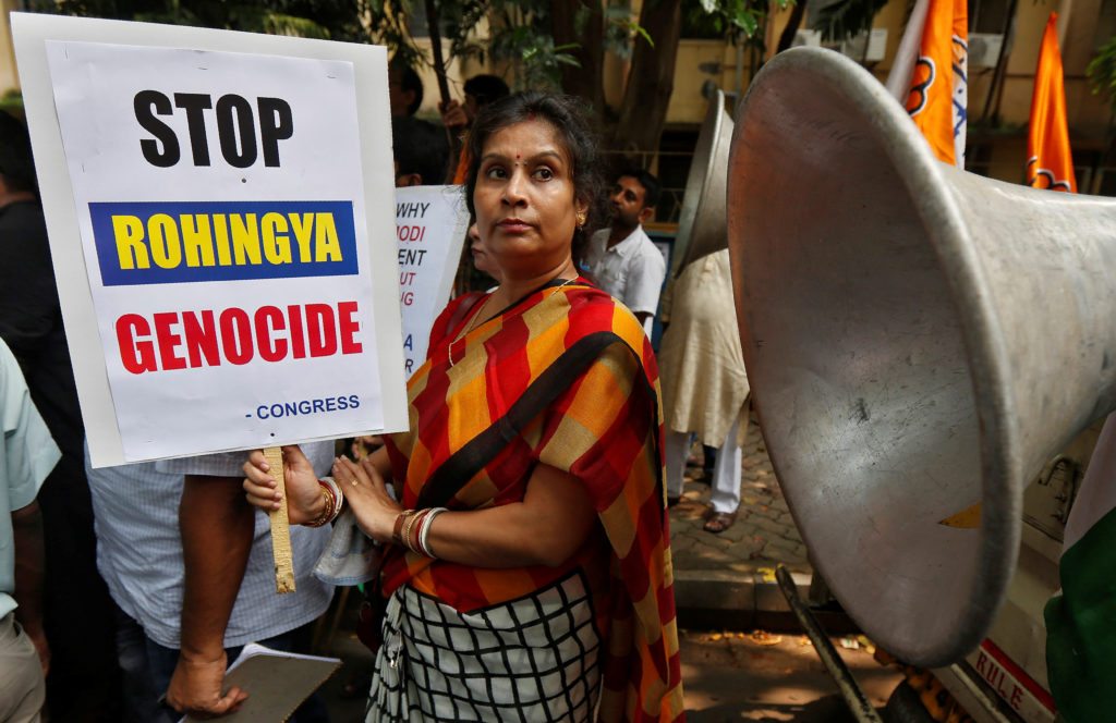 Protestors at a rally in front of the Myanmar consulate in Kolkata, India. September 12, 2017. 